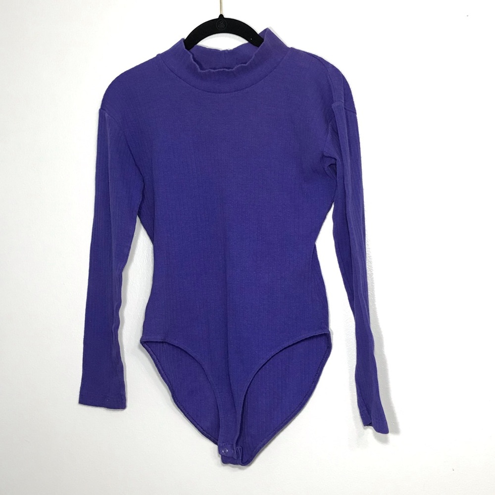 Vintage Corinna Bodysuit. Purple. Mockneck. Ribbed